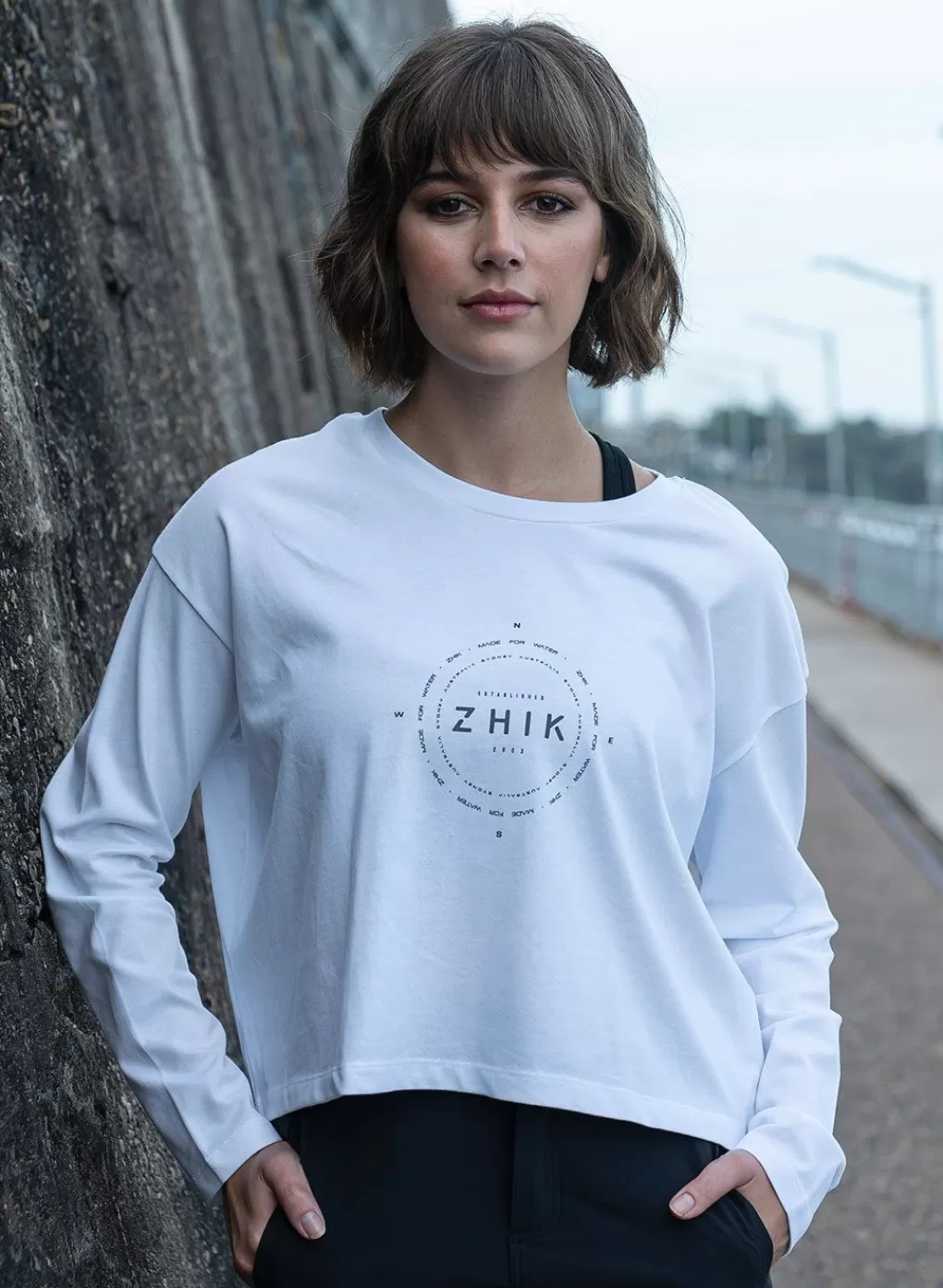 Vrouwen Zhik Katoenen T-Shirt Met Lange Mouwen En Kompasprint Voor Dames
